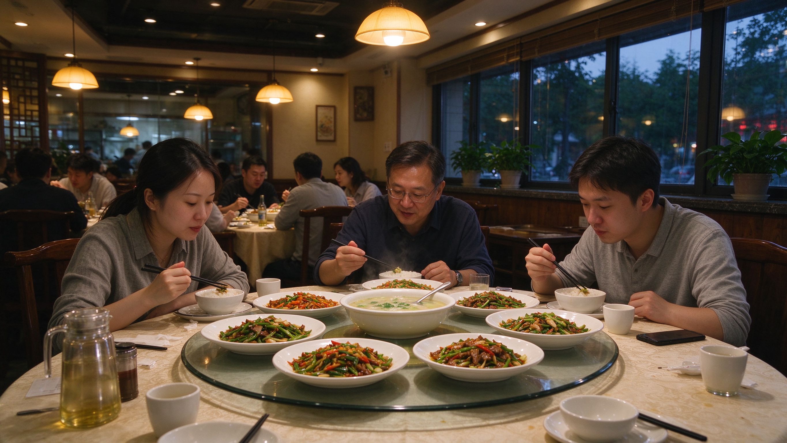 餐厅就餐场景摆满炒菜