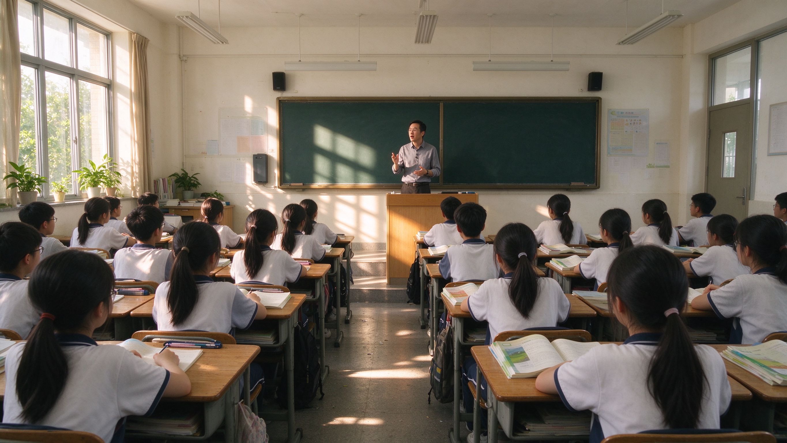 中学教室老师讲课学生听课场景